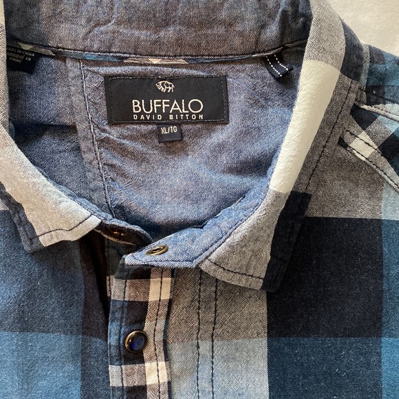 Men’s Buffalo David Bitton L/S Zipper Front & Snap Down Shirt Blue & Grey XL - Picture 2 of 6